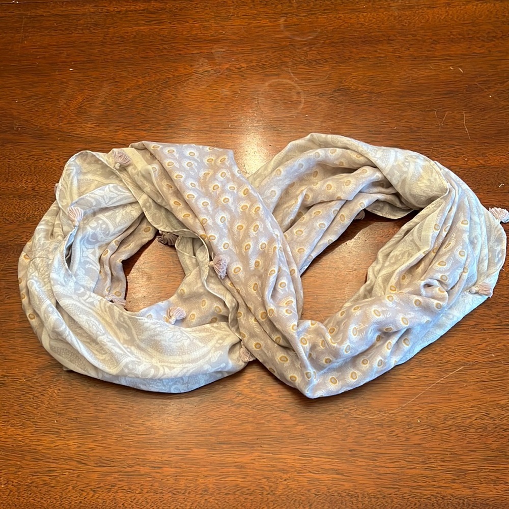Loft Infinity Scarf, Grey/Lavender w/ Tassels